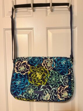 Vera Bradley Quilted Floral Crossbody computer bag  in Navy, Teal, Lime
